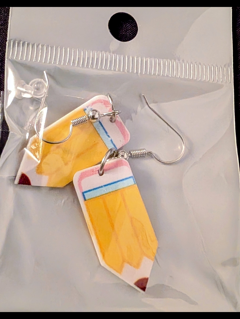 Hand Crafted Yellow Pencil Dangle Earrings